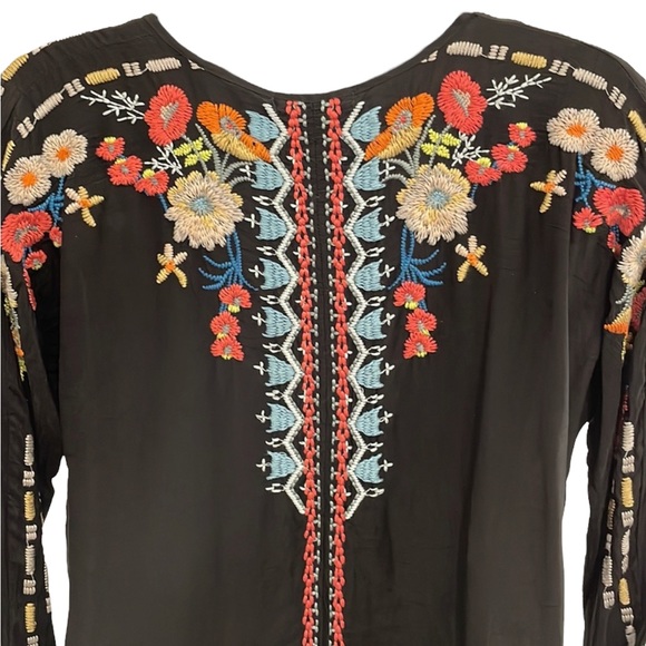 JOHNNY WAS black top with colorful embroidery in XS, EUC - Picture 4 of 11